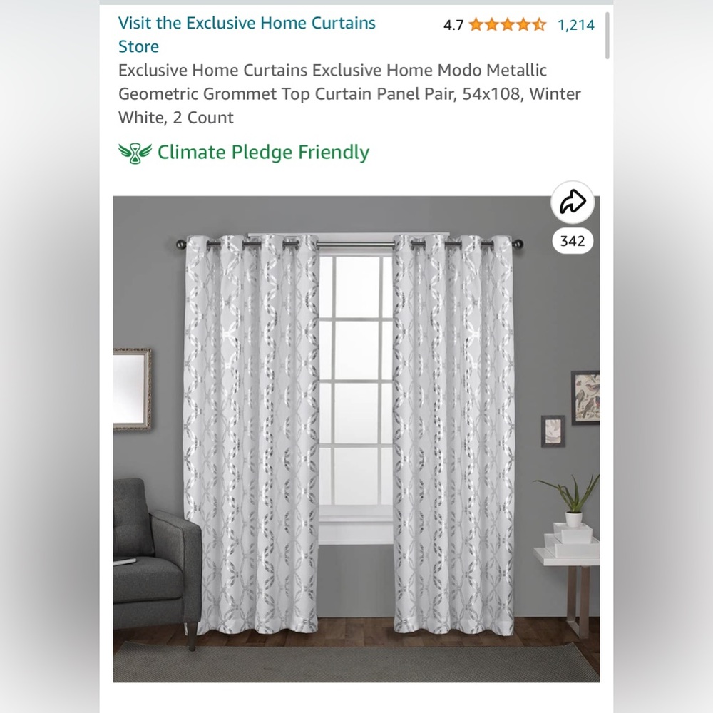 4 Curtain Panels, Grommet Top, White & Silver Metallic, Lvl 2 Filtering, 108X54 - Picture 4 of 8